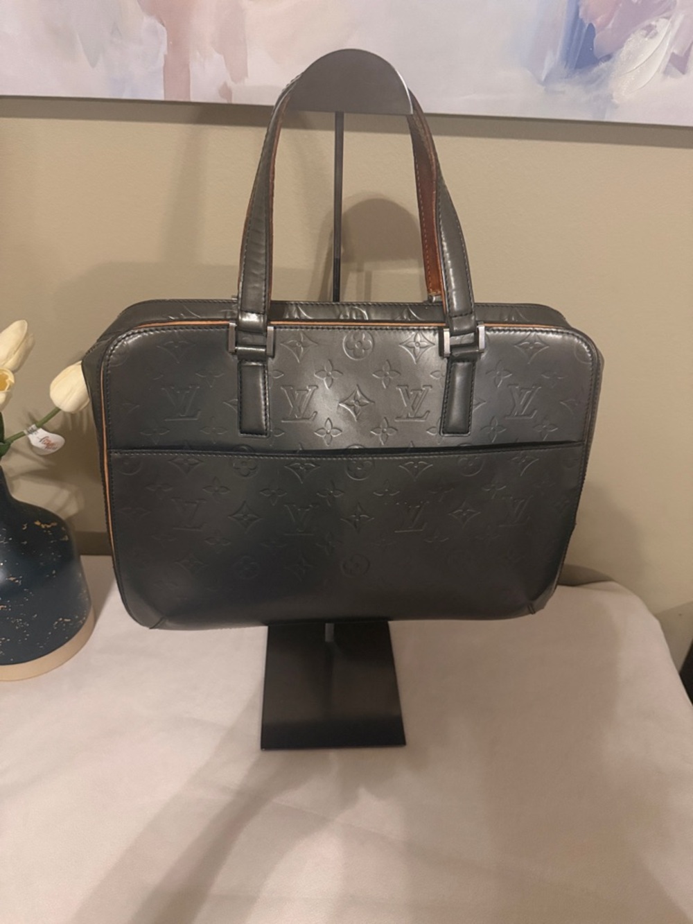 Louis Vuitton Matte Gunmetal Vernis Monogram Shoulder Bag